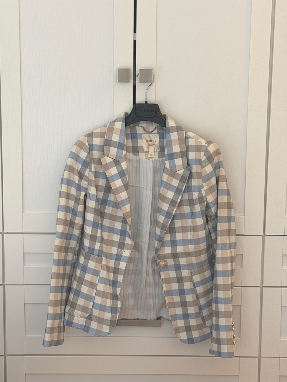 Women's Checked Blazer - Blue & Cream